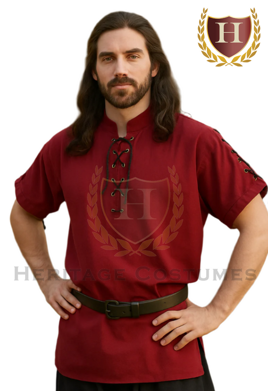 Men's Lace-Up Short Sleeve Renaissance Shirt