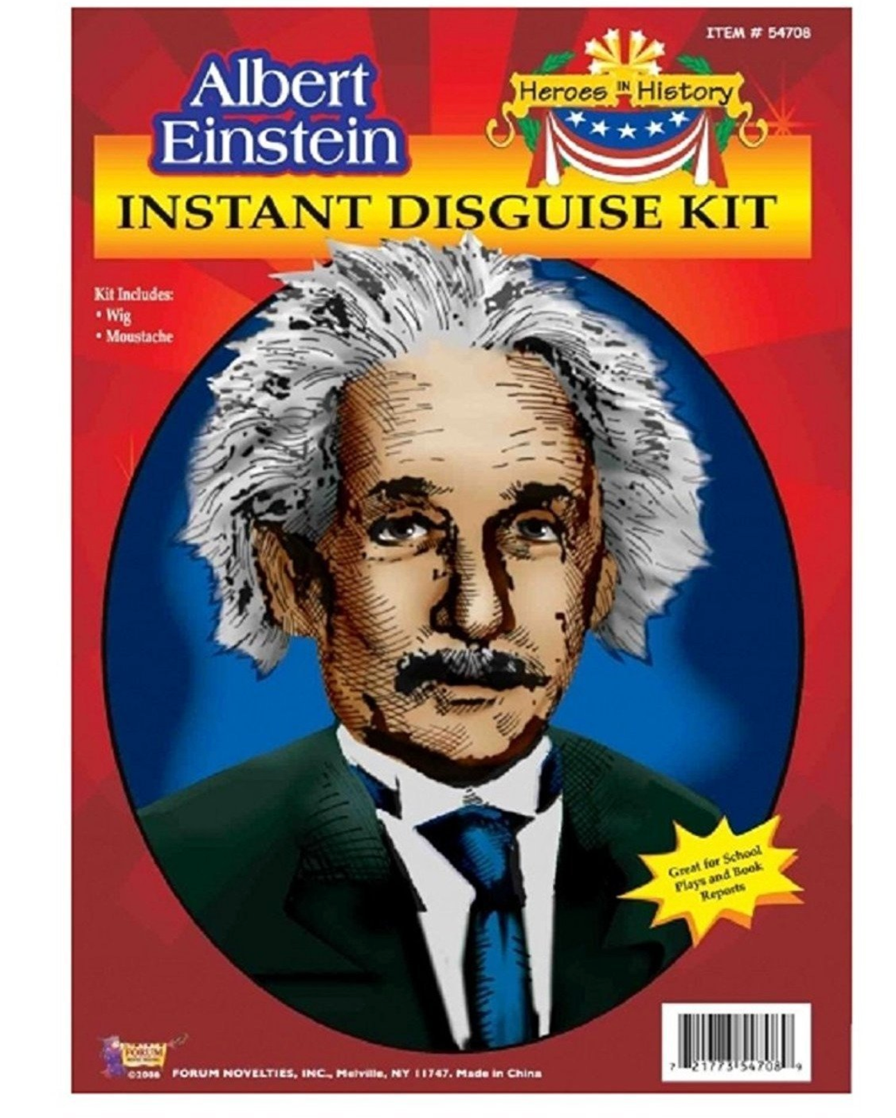 Albert Einstein historical roleplay accessory kit featuring a wild white wig and mustache, perfect for science fairs, educational events, or themed costumes.
