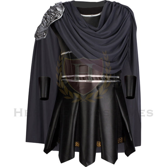 Front view of the Achilles Children's Greek Warrior Costume, showcasing battle-ready armor, a Grecian tunic, and detailed accessories, inspired by the legendary Trojan War hero, perfect for historical reenactments and cosplay.