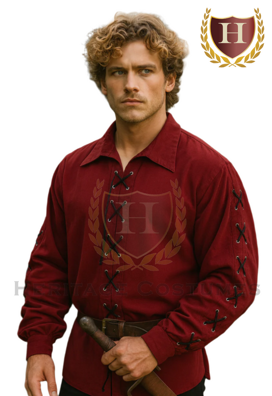 Men's Lace-Up Long Sleeve Renaissance Shirt, Pirate Shirt