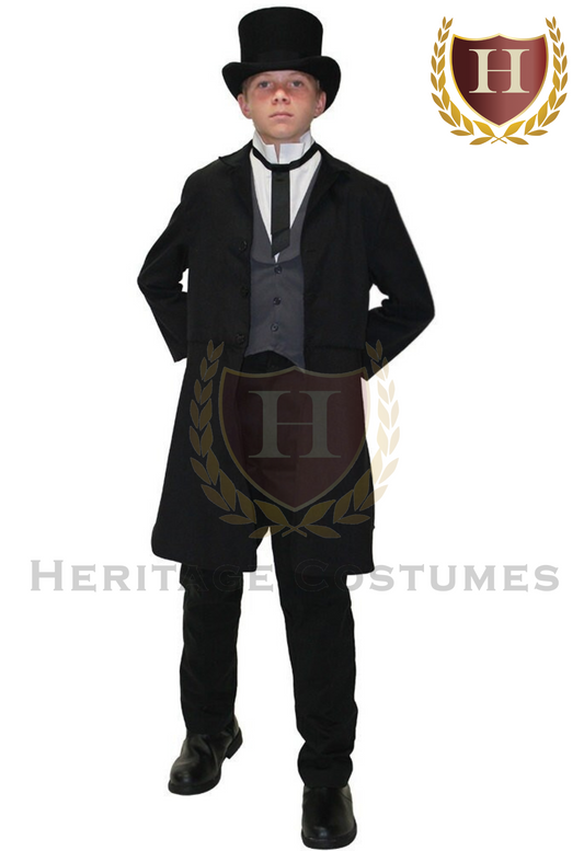 Child wearing an Andrew Jackson historical costume, modeled in full view, showing early 19th-century presidential attire