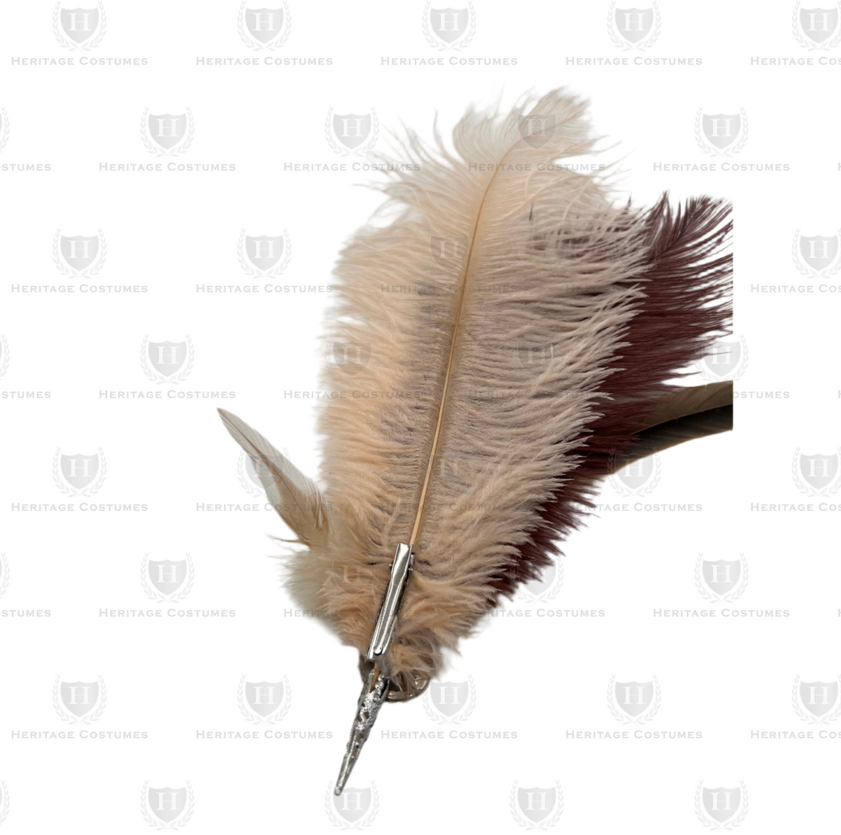 This is a back view of the Pirate's Plume Feather Accessory, which showcases the secure attachment design and vibrant feather detailing. It is perfect for enhancing buccaneer hats.