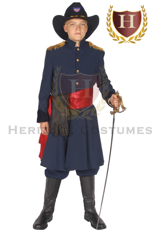 Civil War Union officer uniform with navy coat, gold buttons, and sash – historical military costume for men