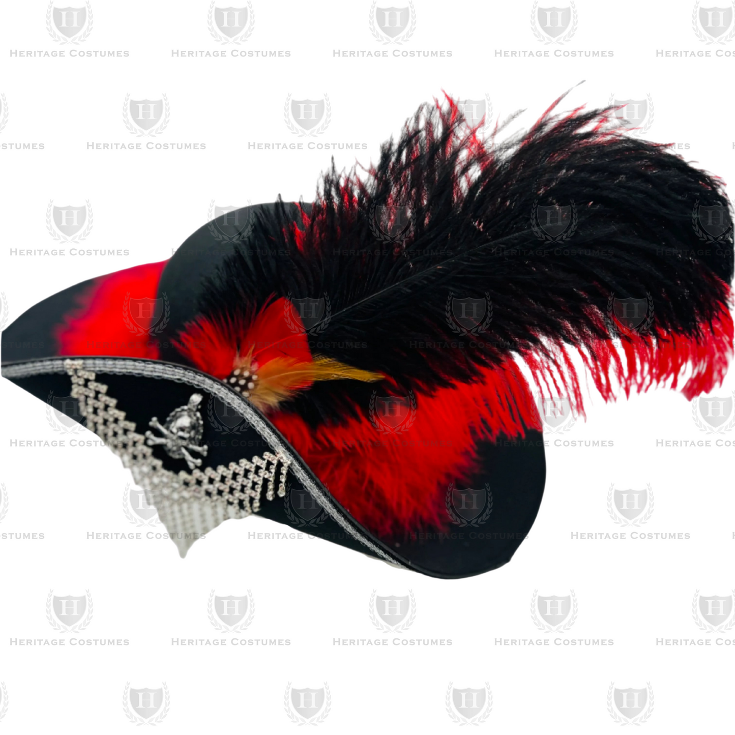 Girls Swashbuckler Pirate Hat with Feathers & Skull Charm