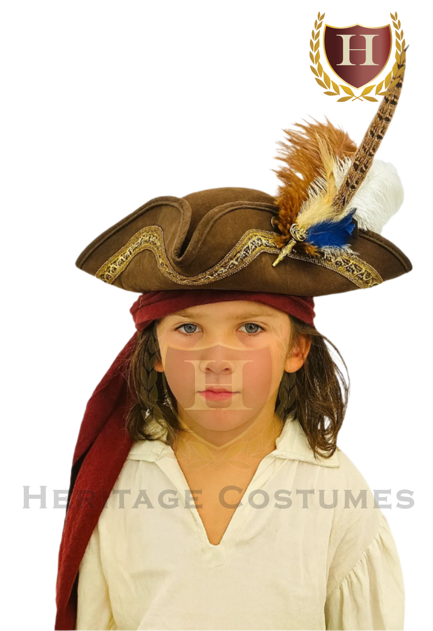 Children’s Brown Pirate Tricorn Hat – Faux Suede Colonial Style