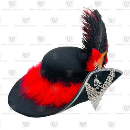 Girls Swashbuckler Pirate Hat with Feathers & Skull Charm