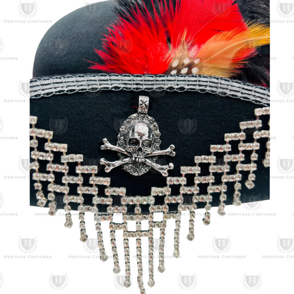 Girls Swashbuckler Pirate Hat with Feathers & Skull Charm