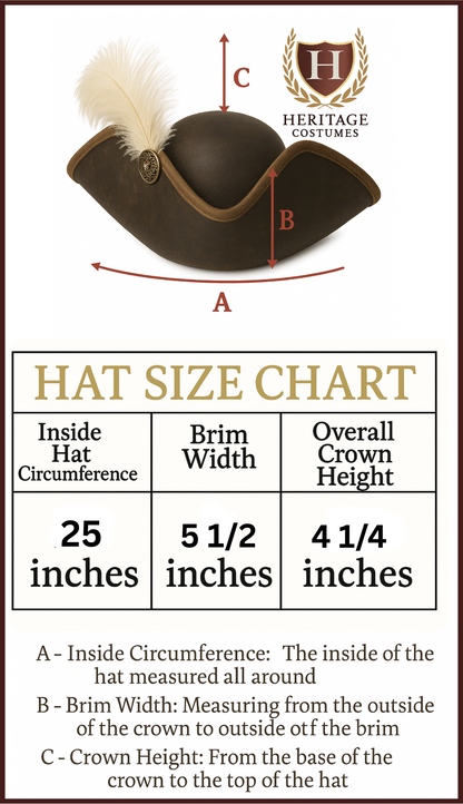 High Seas Rogue Tricorne – Adjustable Pirate Hat with Skull Emblem & Feather Accent