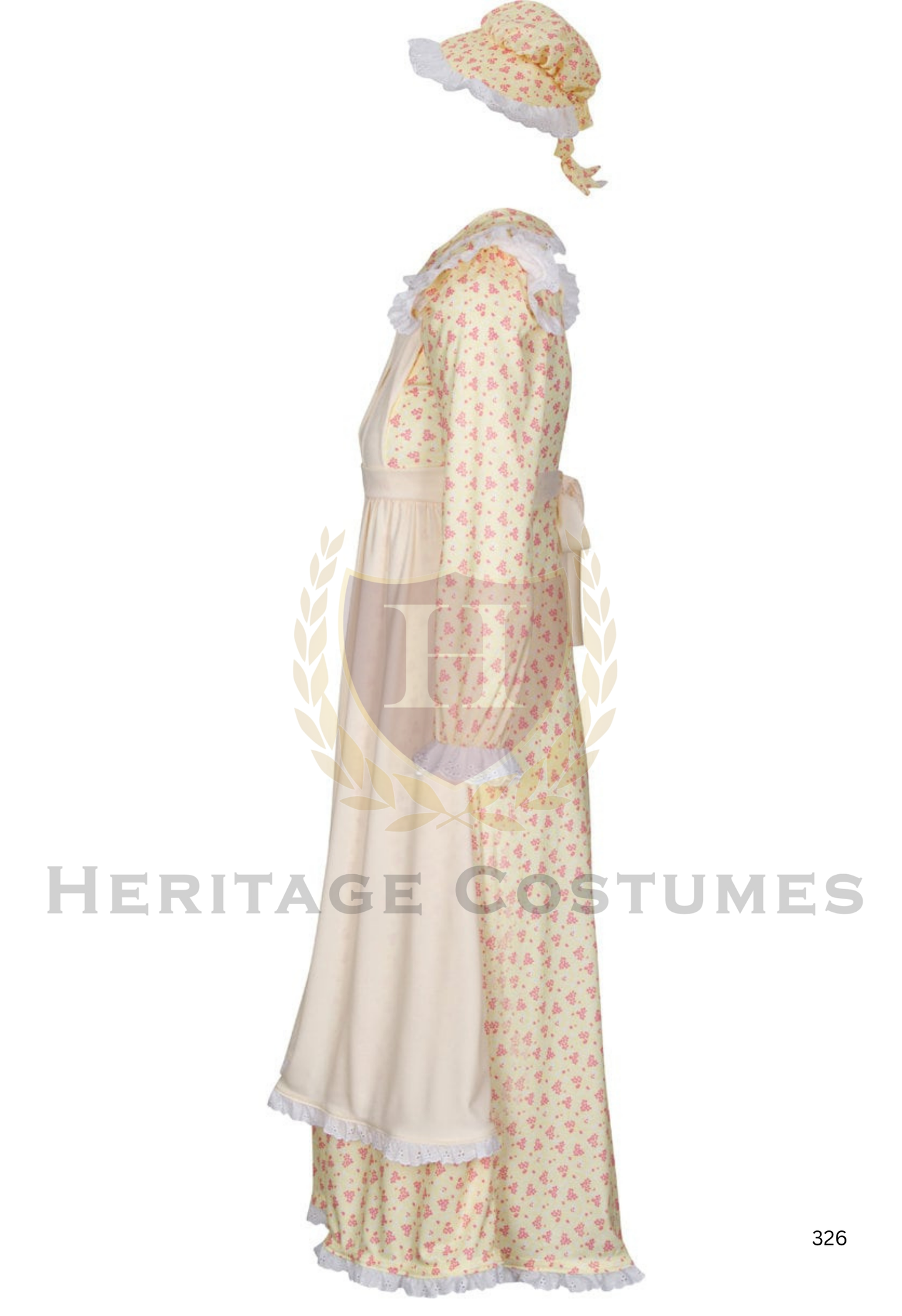 American Frontier Pioneer Girl Dress with Matching Bonnet and Apron