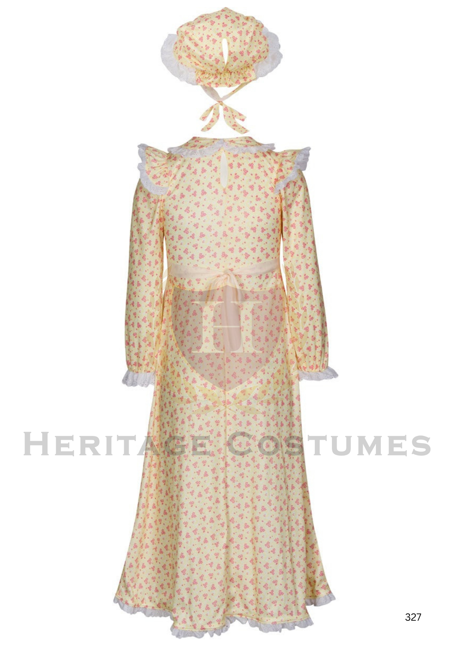 American Frontier Pioneer Girl Dress with Matching Bonnet and Apron