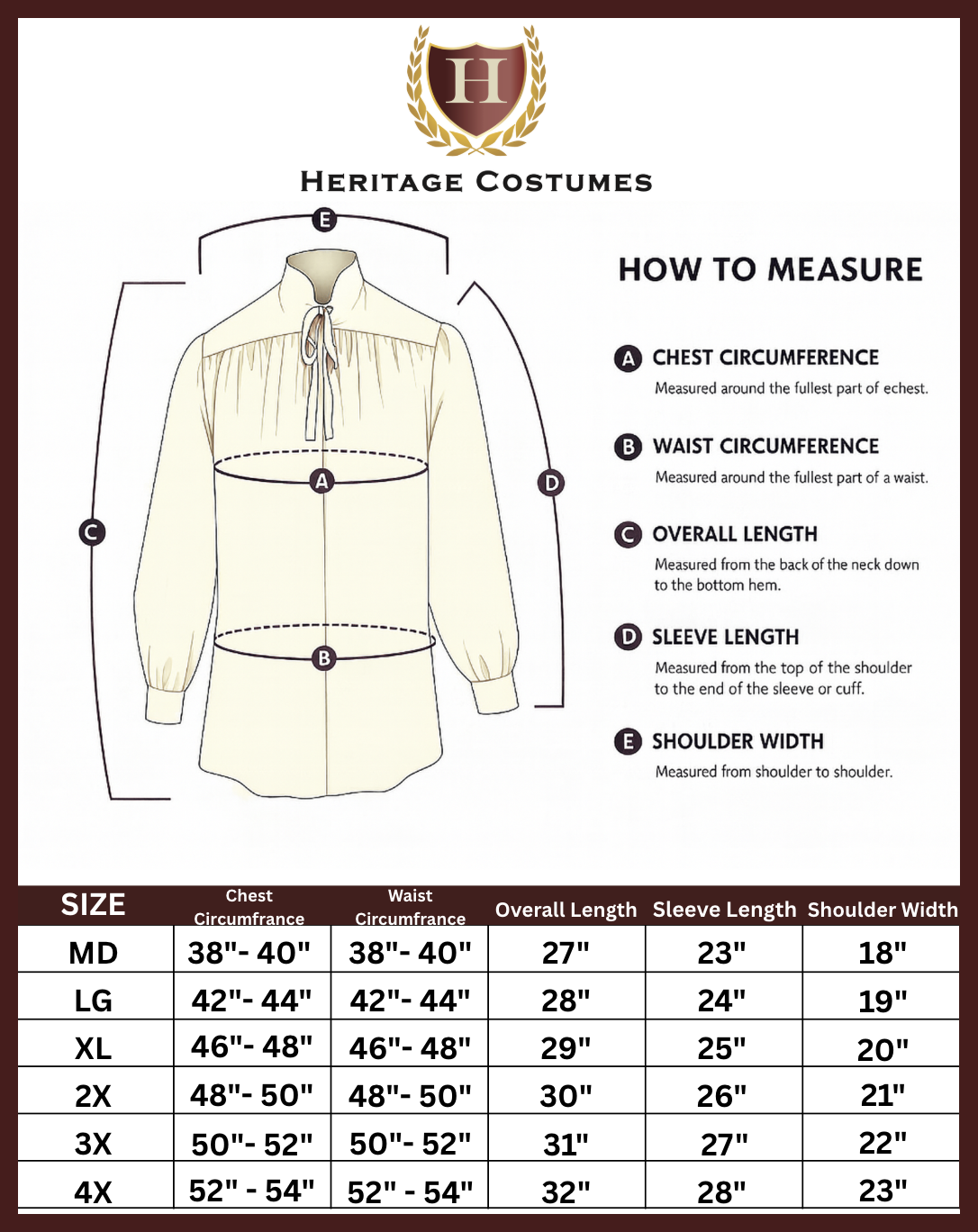 Men's Lace-Up Long Sleeve Renaissance Shirt, Pirate Shirt