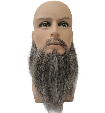 Grey biblical beard and mustache set, ideal for completing the look of historical and religious figures in Nativity plays, pageants, and reenactments.