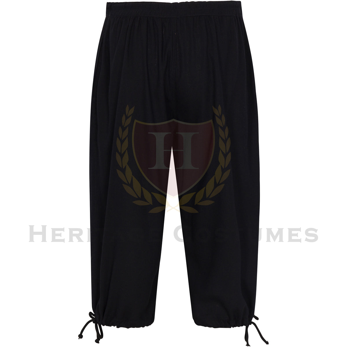 Black Linen Pirate Breeches crafted from a durable linen blend fabric, featuring a loose-fitting 17th- and 18th-century design for comfort and authenticity, perfect for pirate reenactments, Renaissance fairs, and theatrical performances.