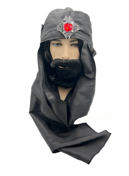 Black Three Kings Satin Turban with Silver Embellishment – Adjustable Magi Headpiece for Nativity Costumes and Religious Pageants.