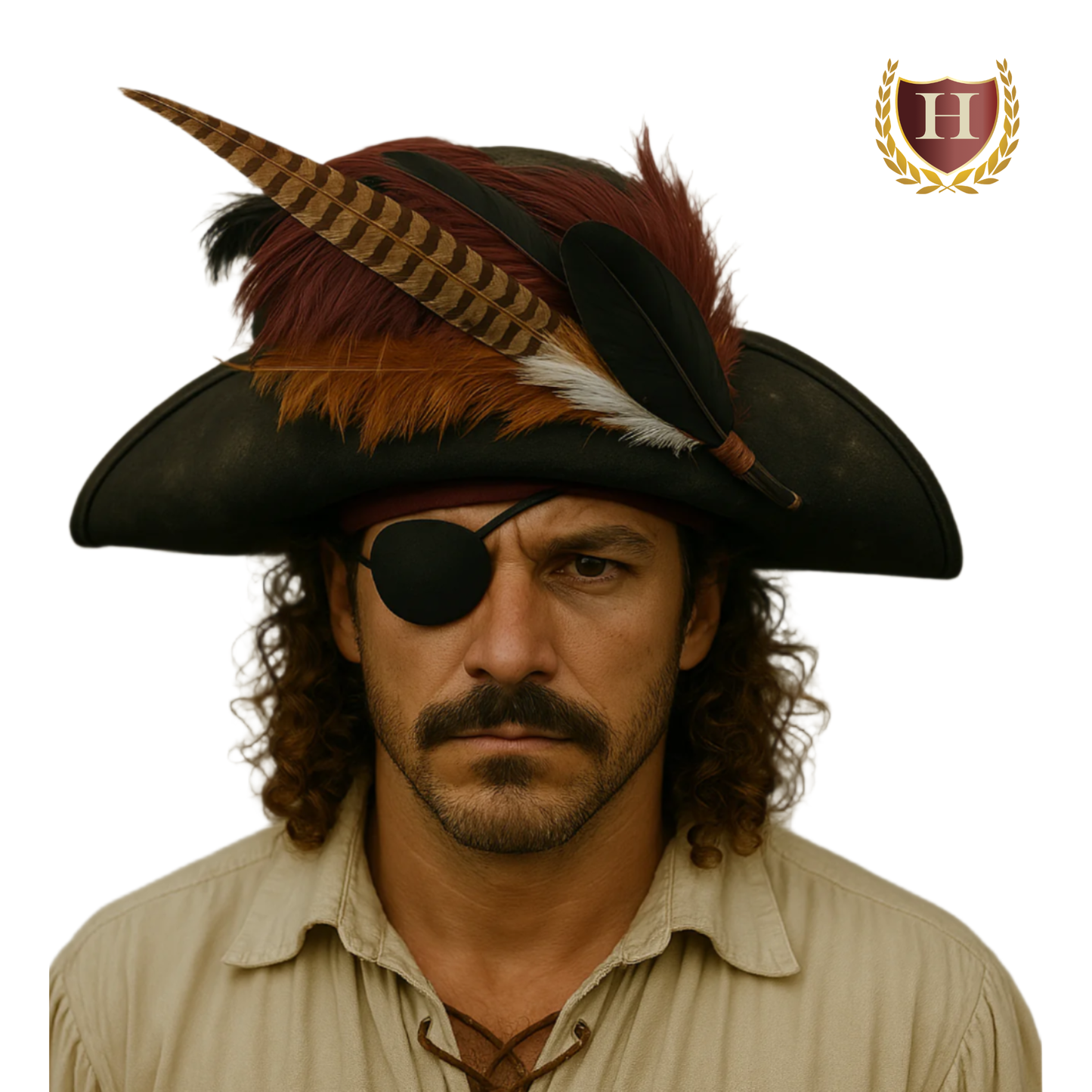 Blackbeard Pirate Hat – Weathered Faux Leather Hat with Feather Accent