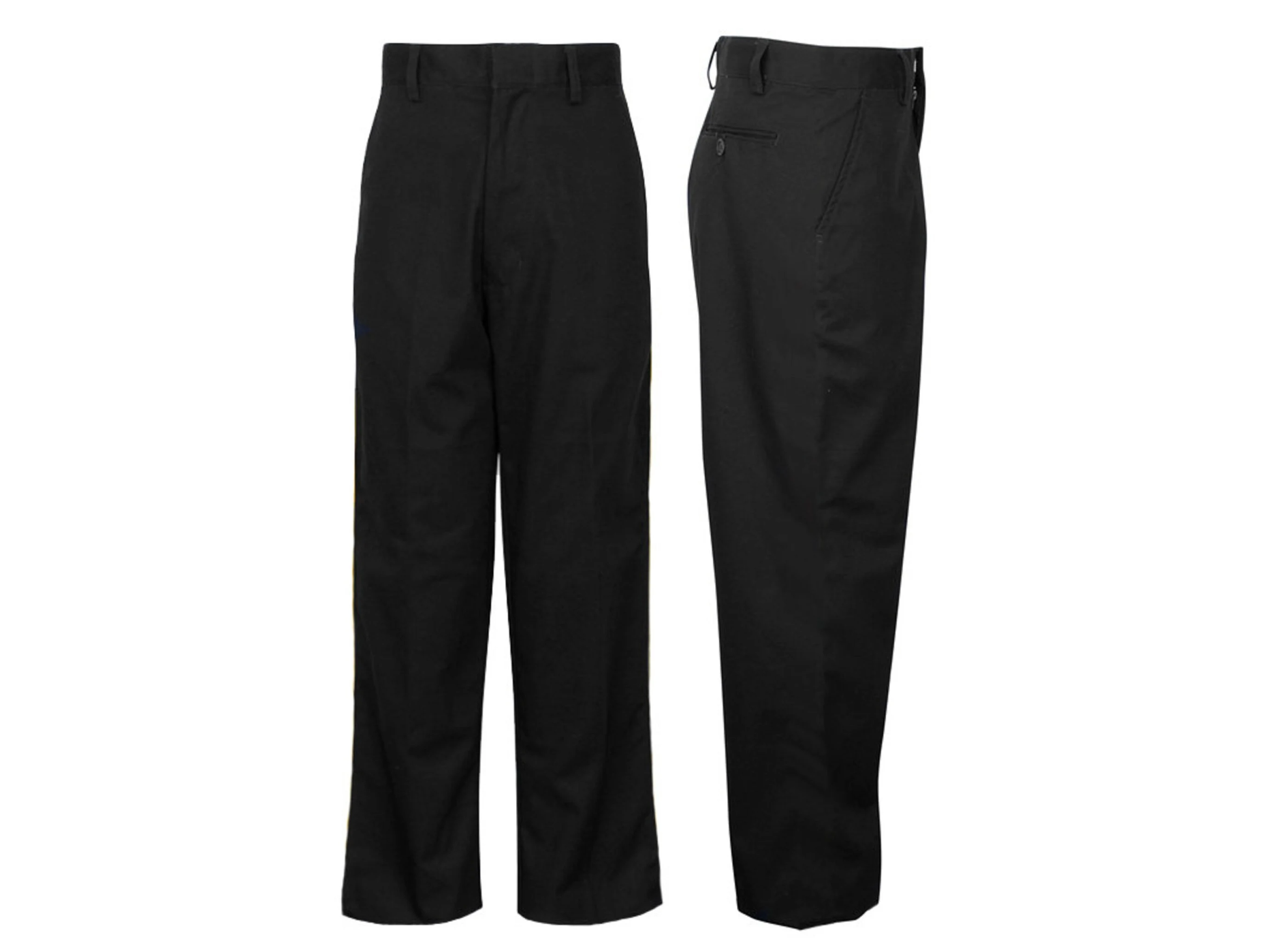 Boys' black Victorian pants made from poly/cotton twill, featuring a zipper front, button closure, and an adjustable elastic waistband for a comfortable fit. Perfect for historical reenactments, Abraham Lincoln costumes, theatrical performances, and formal 19th-century attire.