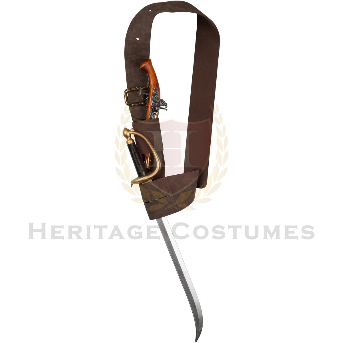 Brown crossbody pirate belt made from faux leather with a distressed, weathered look. Designed for carrying accessories, this adjustable bandolier adds authenticity to pirate costumes, perfect for Renaissance Faires, LARP, and historical reenactments.