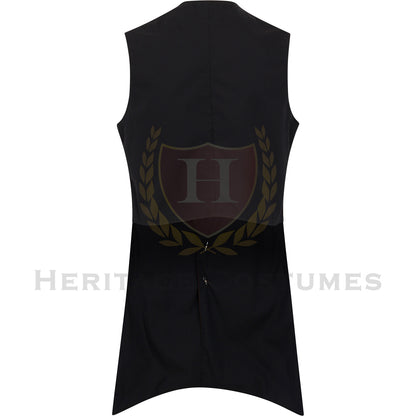 Back view of the Brown High Seas Pirate Waistcoat, a historically inspired mariner's vest featuring a brown linen blend fabric, ornate detachable buttons, and a classic 17th- and 18th-century pirate design, perfect for reenactments, cosplay, and pirate festivals.