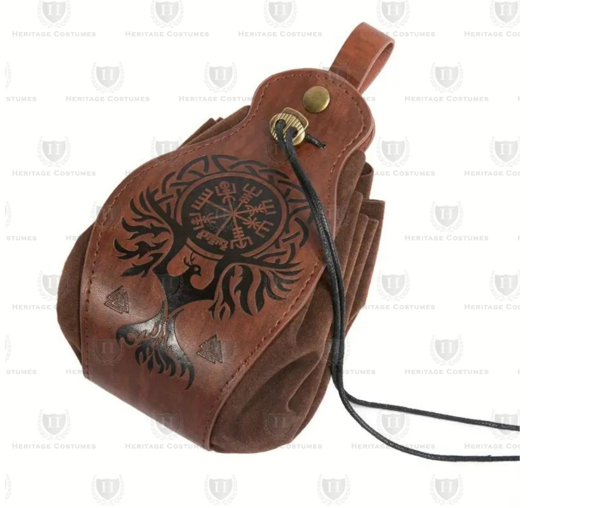 Brown leather-like possibles bag – Historical colonial-style shoulder bag, perfect for reenactments, 18th-century frontier costumes, and period accessories.
