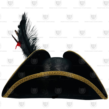 Calico Jack's Tricorne – Adjustable Faux Suede Pirate Hat with Feather Accessory