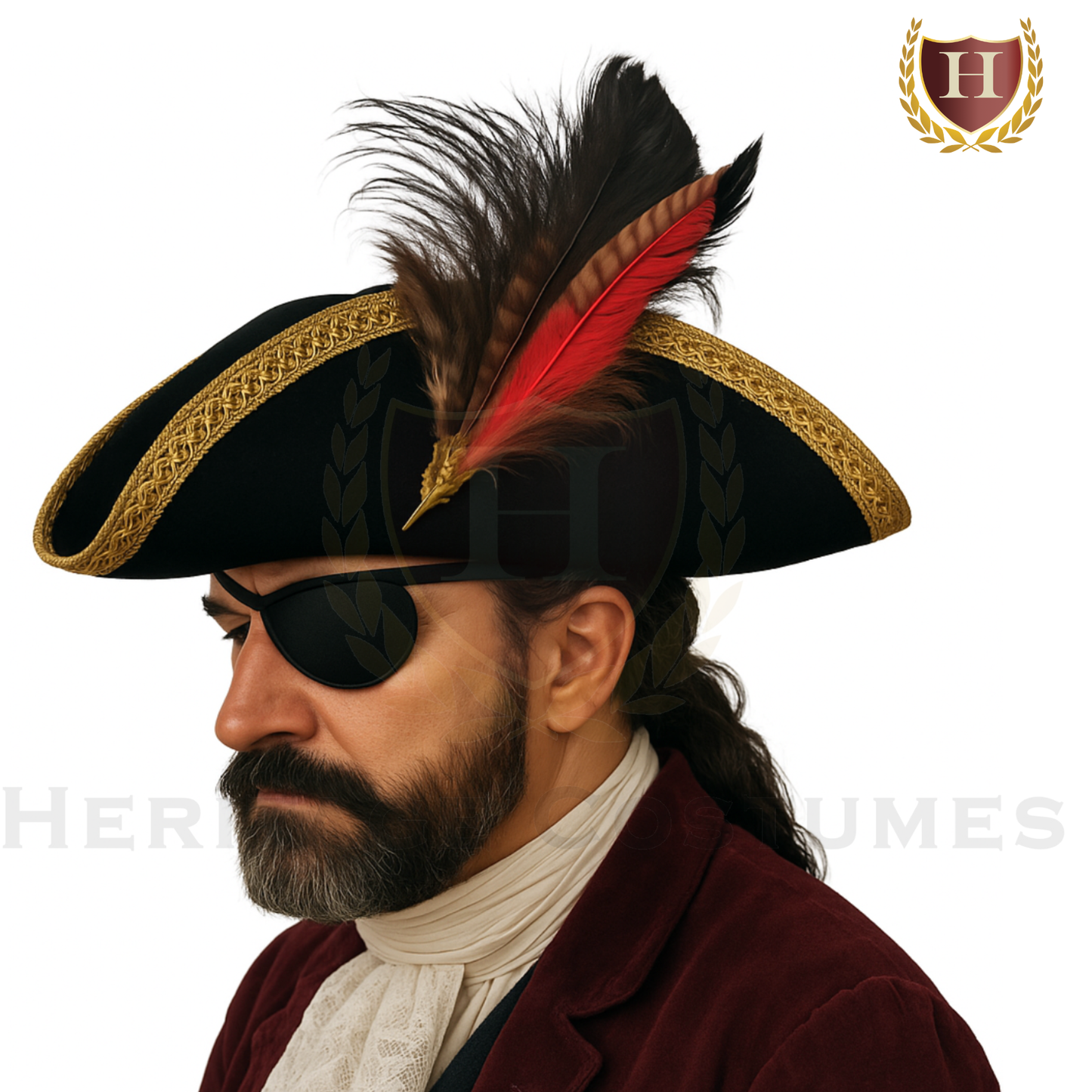 Calico Jack's Tricorne – Adjustable Faux Suede Pirate Hat with Feather Accessory