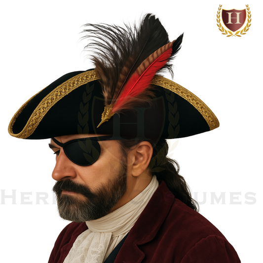 Calico Jack's Tricorne – Adjustable Faux Suede Pirate Hat with Feather Accessory