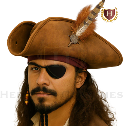 Caribbean Pirate Hat – Moldable Faux Suede Swashbuckler Hat with Feather Accessory Option