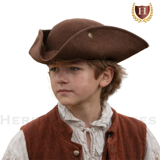 Child’s 18th-Century Tricorn Hat – Colonial & Revolutionary War Style in Heavy Felt