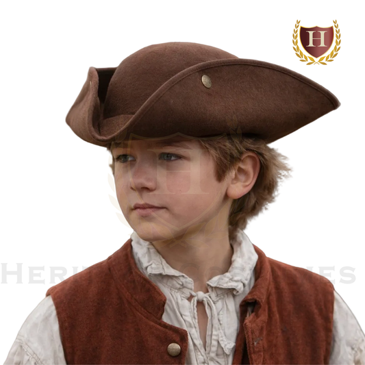 Child’s 18th-Century Tricorn Hat – Colonial & Revolutionary War Style in Heavy Felt