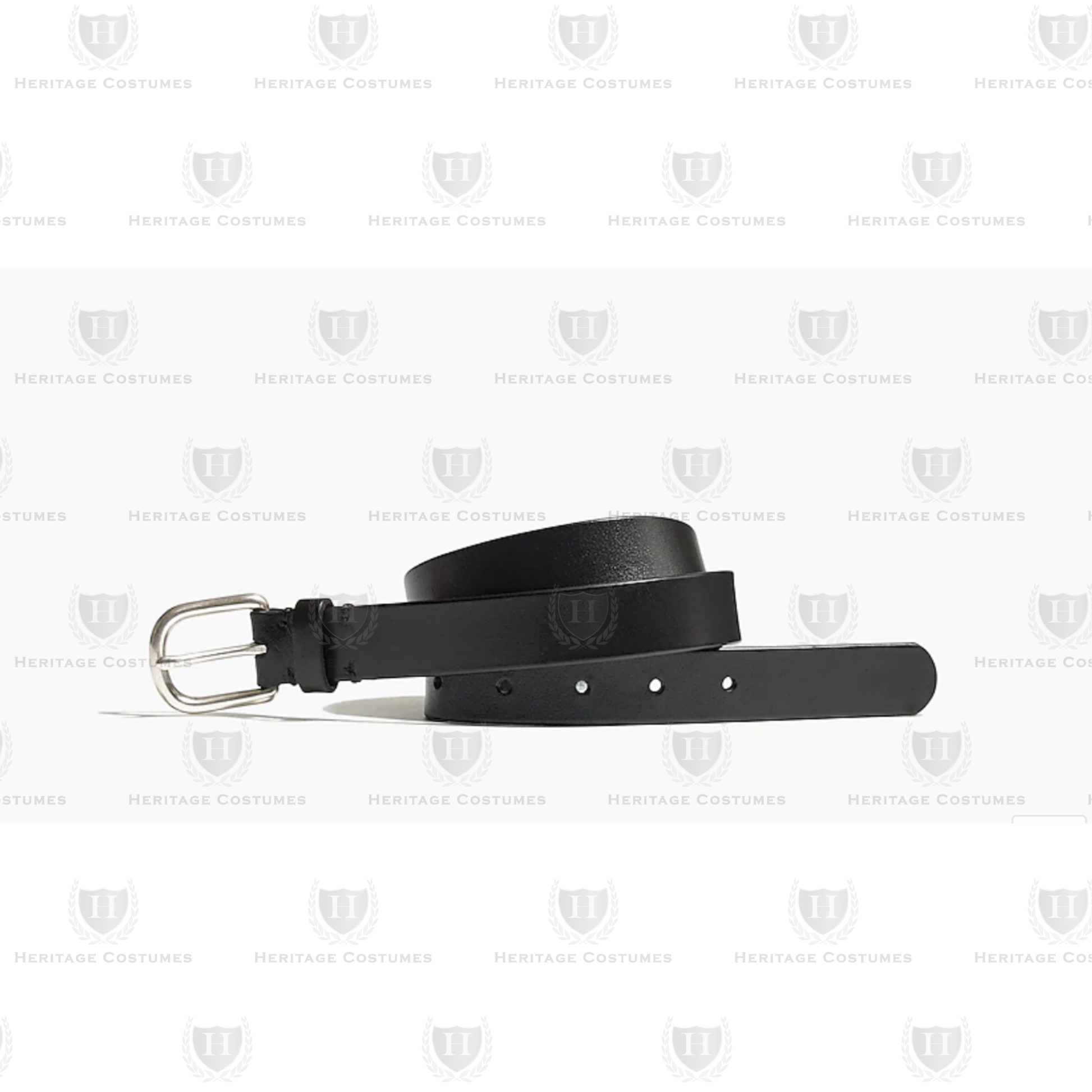Children's black costume belt with silver buckle – adjustable accessory for colonial, military, or historical outfits