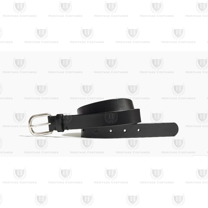 Children's black costume belt with silver buckle – adjustable accessory for colonial, military, or historical outfits