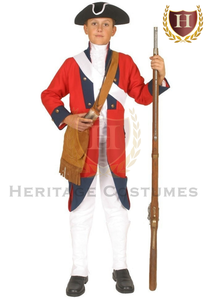 Boys American Revolutionary War Costume - British Red Coat Soldier - Period Military Clothing