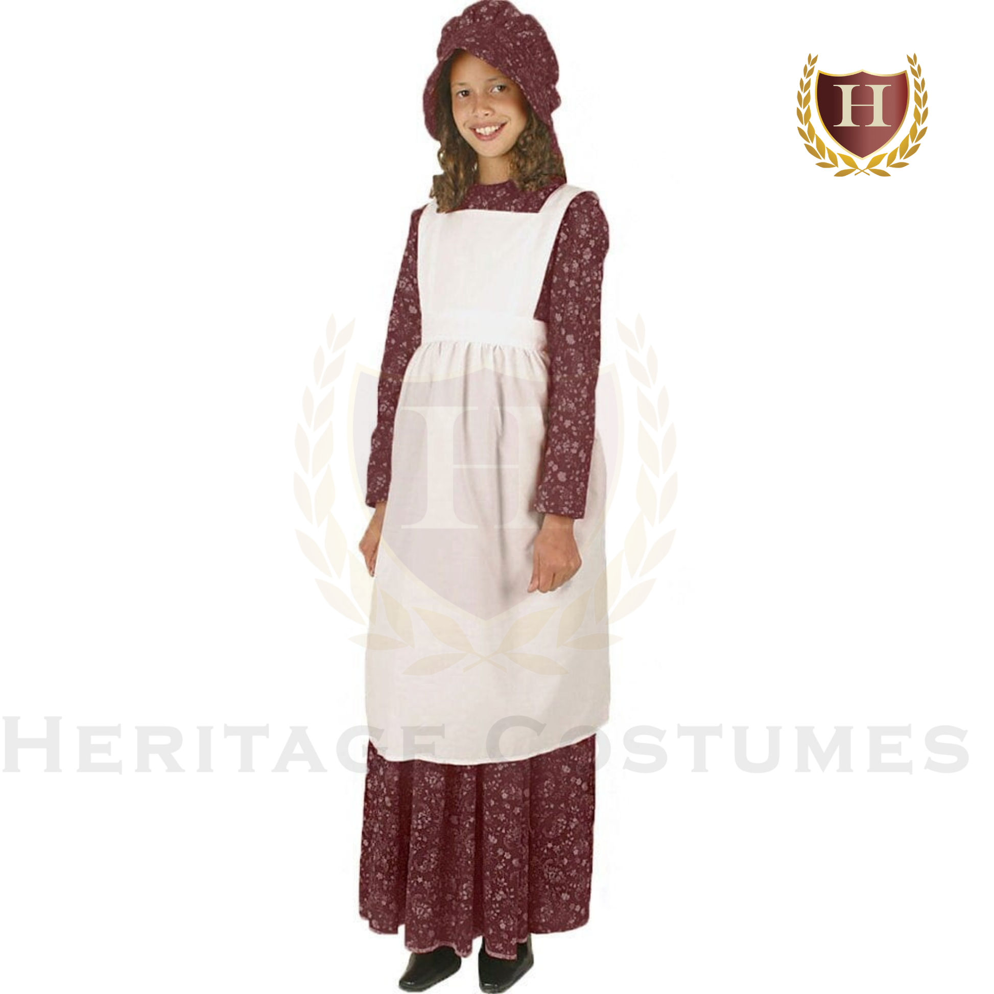 white christmas dresses Pioneer Girl's Burgundy Flora Print Dress – Heritagecostumes