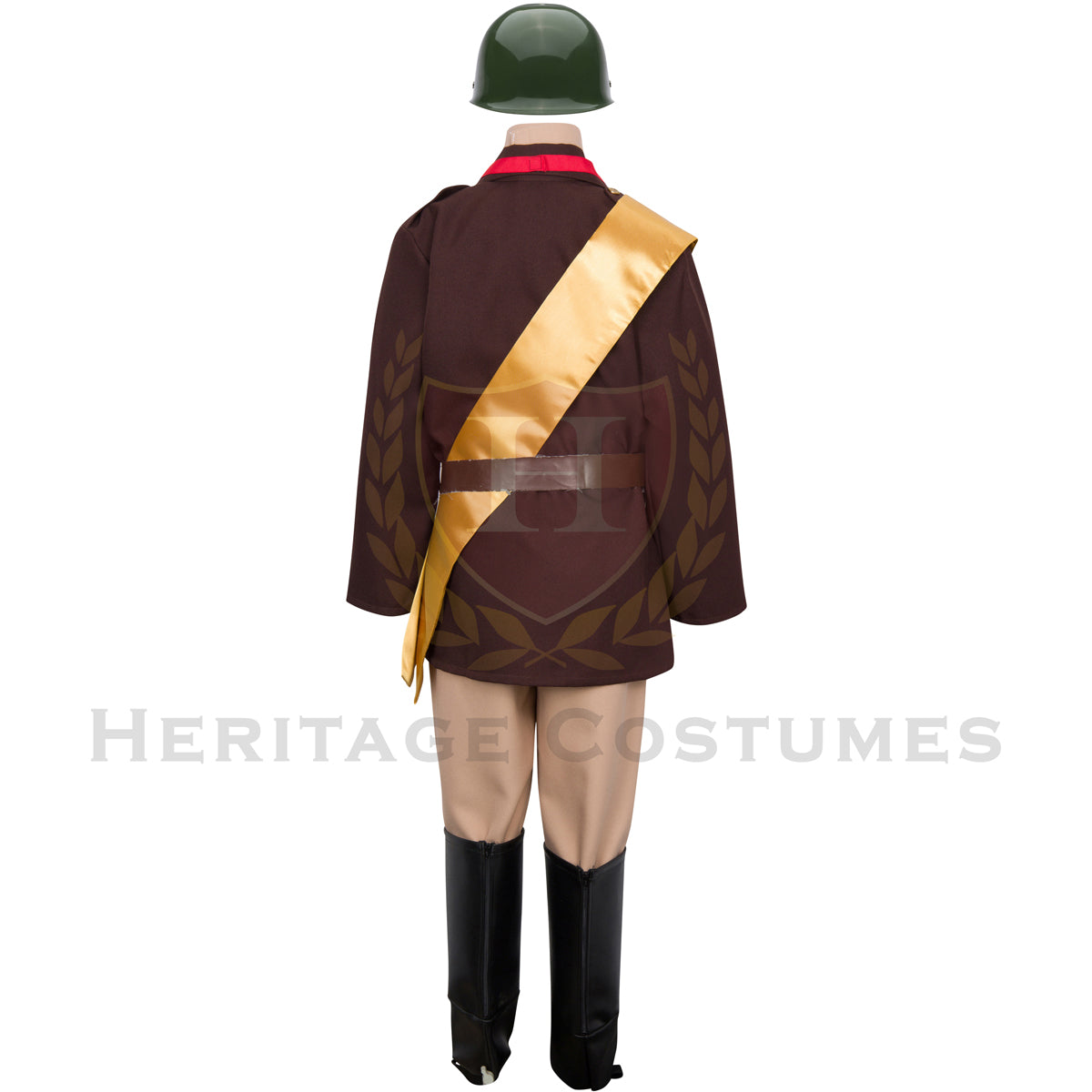 Back view of a children's George S. Patton uniform, displaying the military-style jacket, trousers, and precise detailing that replicate the iconic look of the U.S. Army general.