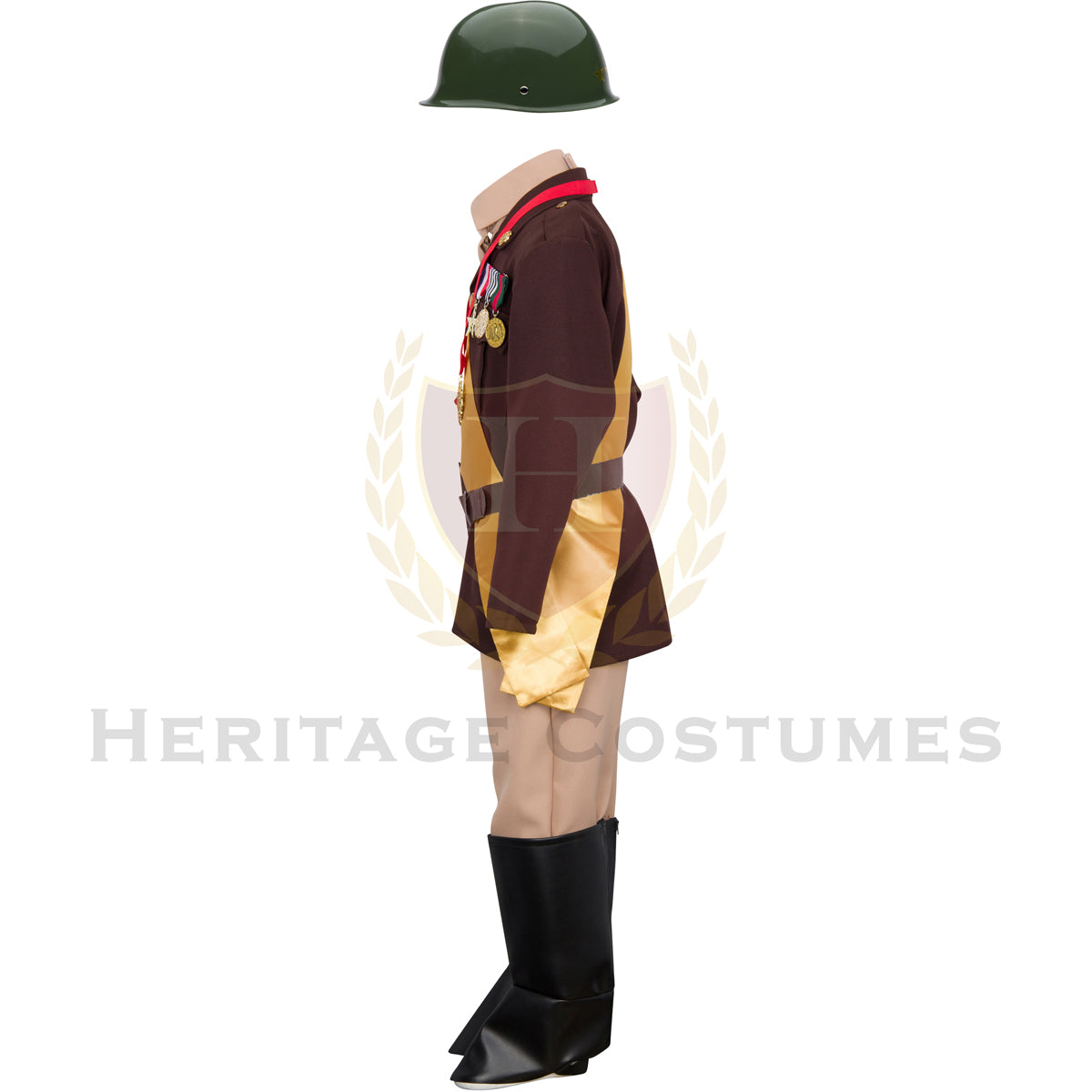 Side view of a children's George S. Patton uniform, highlighting the detailed military-style jacket, trousers, and authentic design elements inspired by the renowned U.S. Army general.