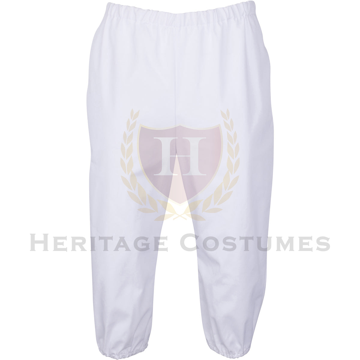 Children's white colonial knee breeches with an elastic waistband, designed for historical accuracy and comfort, perfect for Revolutionary War reenactments and colonial-themed costumes.