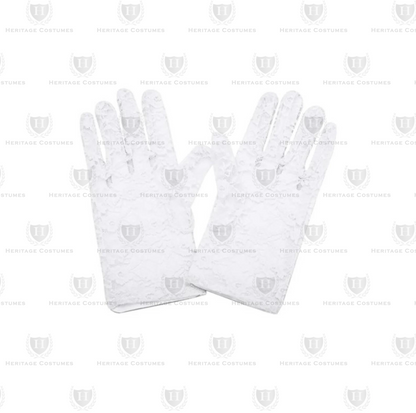 Children's white lace gloves – Elegant wrist-length gloves with delicate lace detailing, perfect for colonial, Victorian, and historical reenactment costumes.