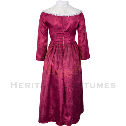 Back view of a Children's 19th Century Charles Dickens Victorian Dress, featuring a classic period-accurate design with elegant lace detailing and vintage-inspired craftsmanship, perfect for historical reenactments and theatrical performances.