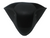 Front view of a black tricorn hat with snap-up brims and white trim, made from heavy felt fabric.