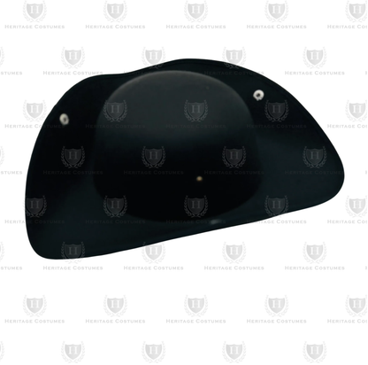 Snap view of a black tricorn hat with snap-up brims and white trim, made from heavy felt fabric.