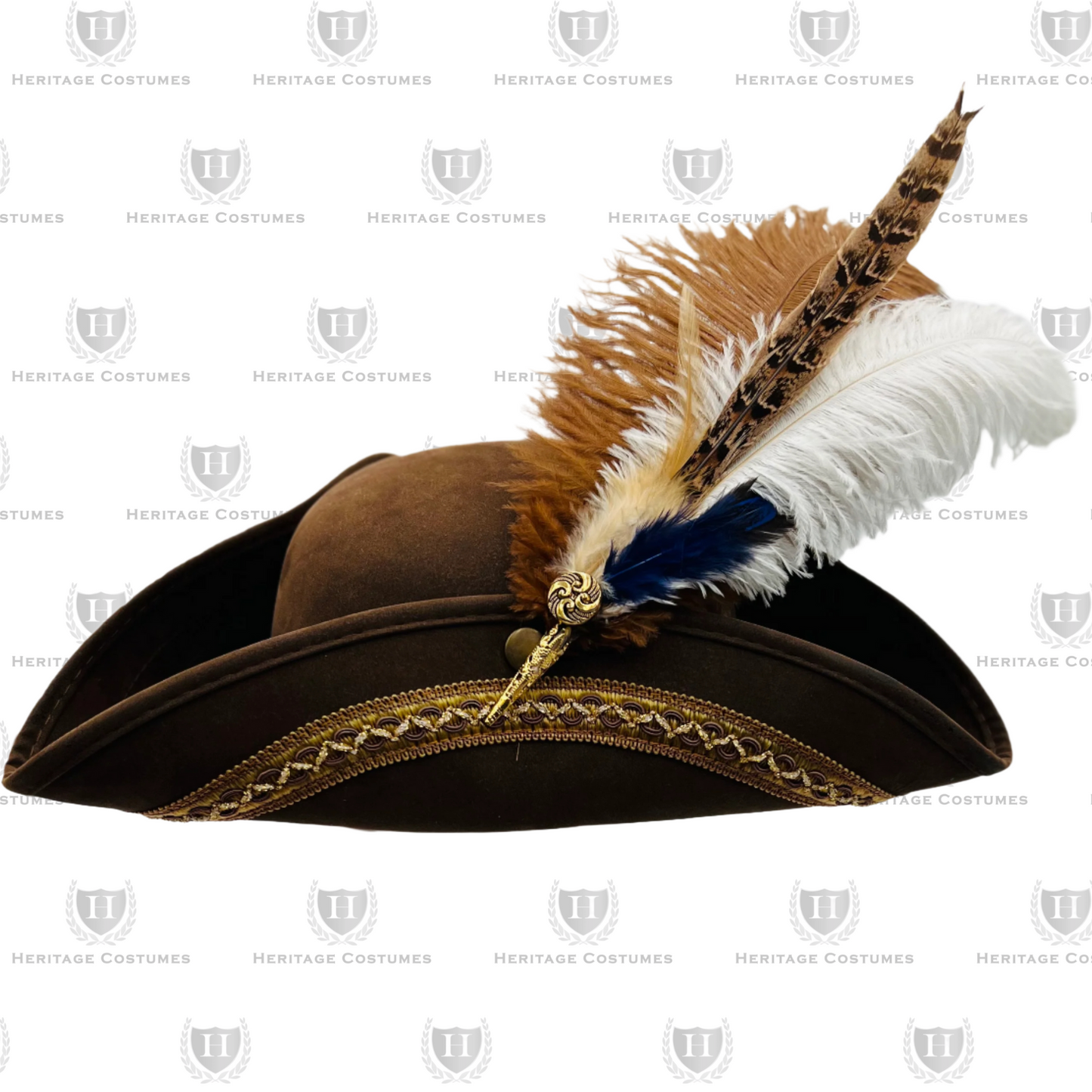 Children’s Brown Pirate Tricorn Hat – Faux Suede Colonial Style