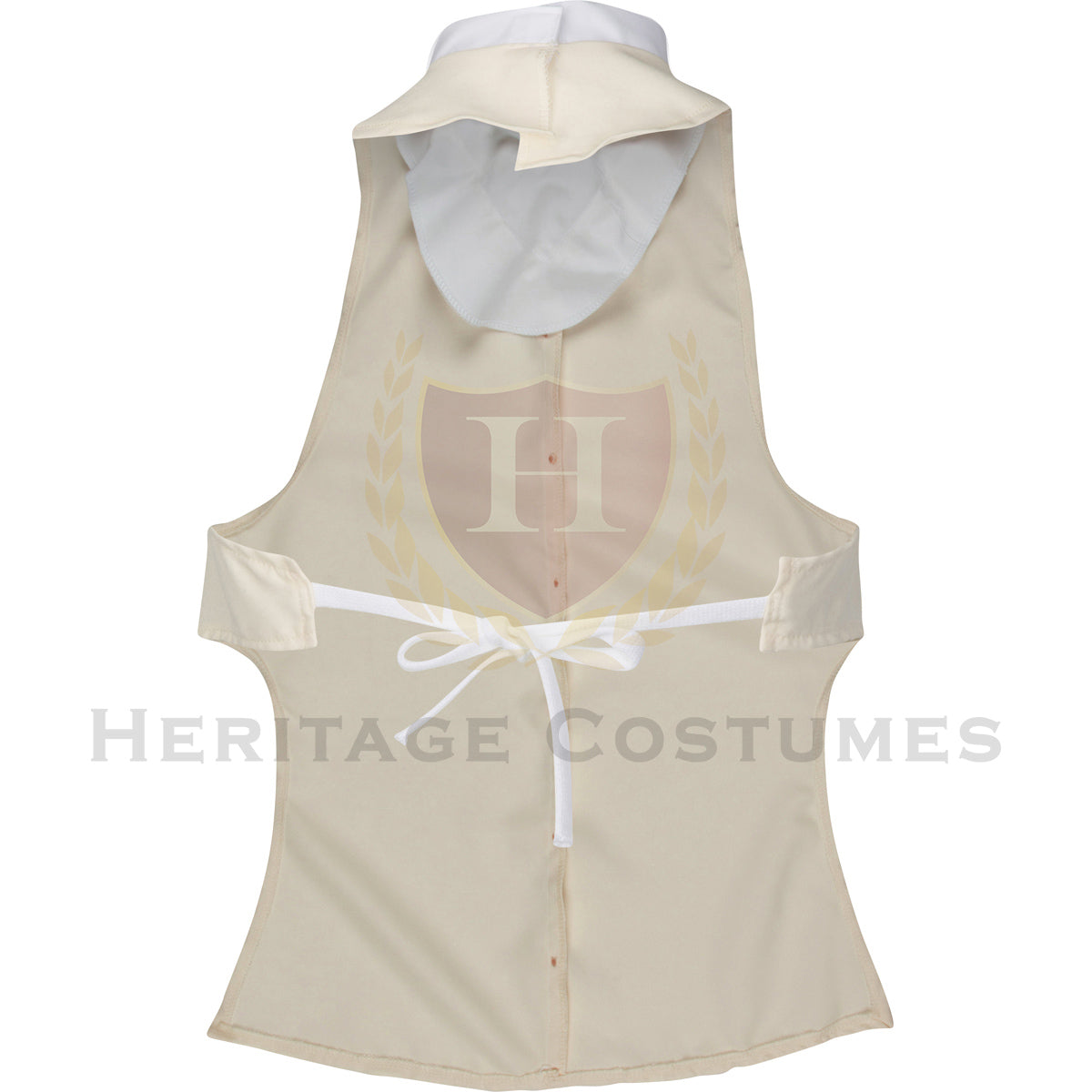 Back view of a Children's Ivory Colonial Waistcoat featuring a classic 18th-century design with an attached lace jabot and decorative gold buttons, perfect for historical reenactments, theatrical performances, and colonial-themed events.