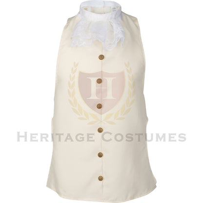 Front view of a Children's Ivory Colonial Waistcoat featuring a classic 18th-century design with an attached lace jabot and decorative gold buttons, perfect for historical reenactments, theatrical performances, and colonial-themed events.