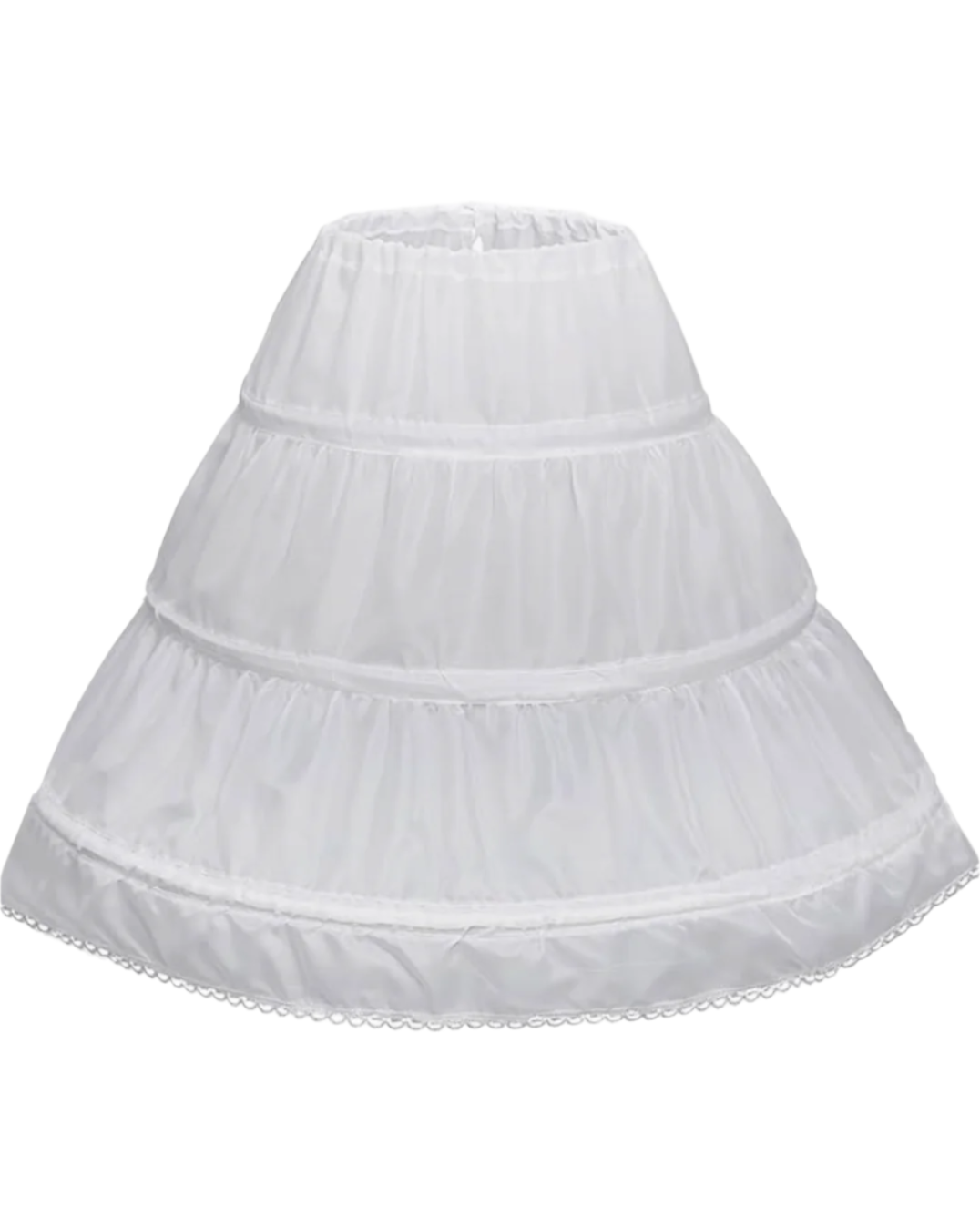 Children’s white hoop skirt featuring three adjustable hoops for a classic Victorian-era silhouette. Designed to add volume and shape to historical dresses, perfect for Mary Todd Lincoln costumes, Civil War reenactments, and 19th-century theatrical performances.