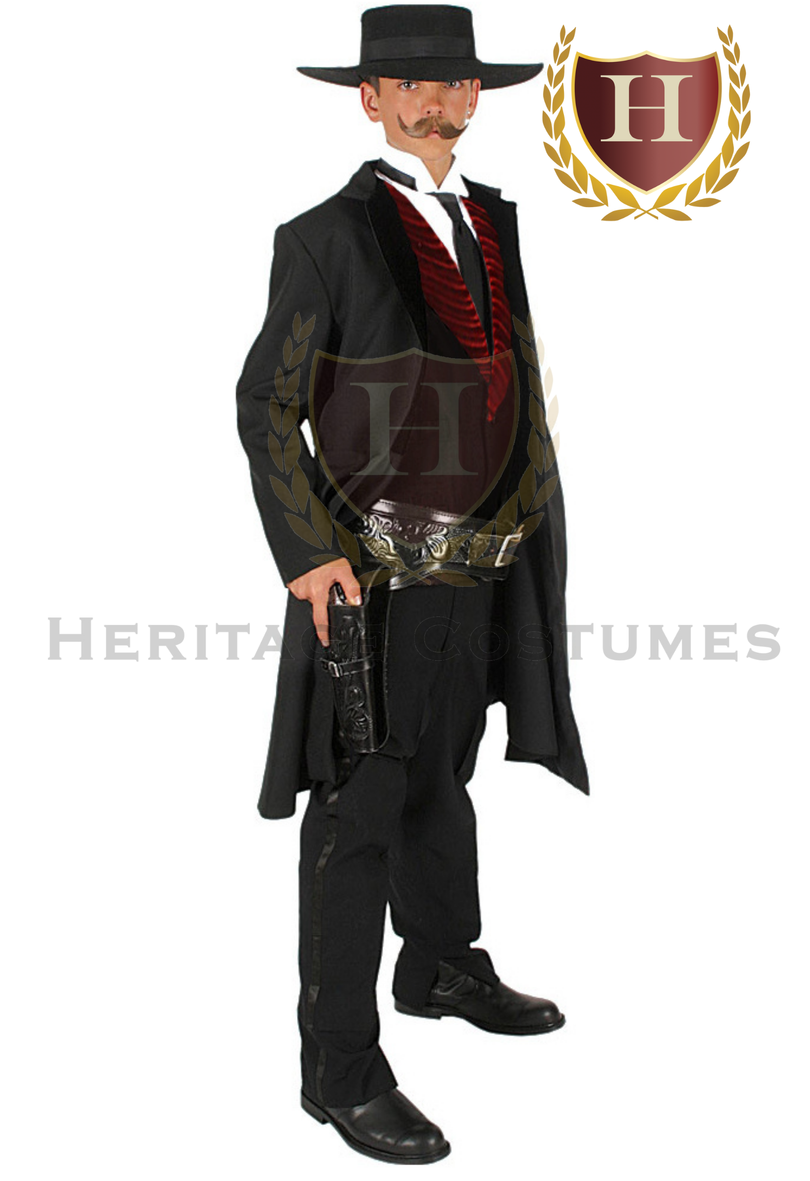 Child’s Wyatt Earp costume with long coat, vest, and cowboy hat – Old West sheriff outfit for boys
