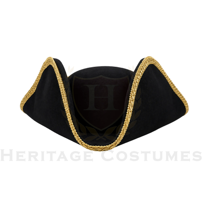 Revolutionary War Officer Tricorn Hat with Gold Trim