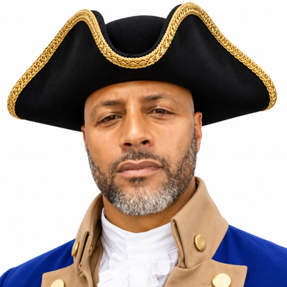 Revolutionary War Officer Tricorn Hat with Gold Trim