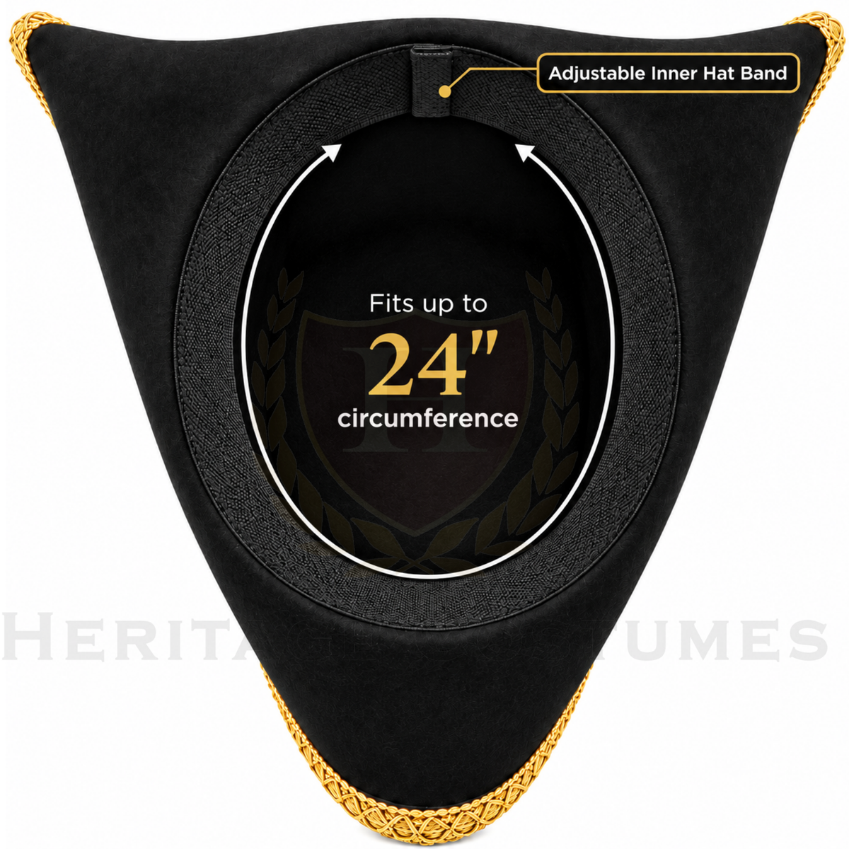 Revolutionary War Officer Tricorn Hat with Gold Trim
