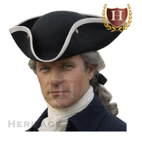 Colonial Tri-corner Hat (Black, W/Gold Braid Trim, W/ White Trim, or Brown)