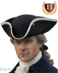 Colonial Tri-corner Hat (Black, W/Gold Braid Trim, W/ White Trim, or Brown)